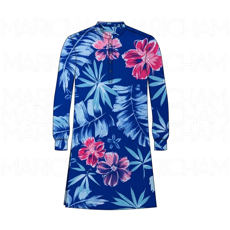 Blue-Pink-Sky Floral Design Stretchable Fabric F942073 - Image 8
