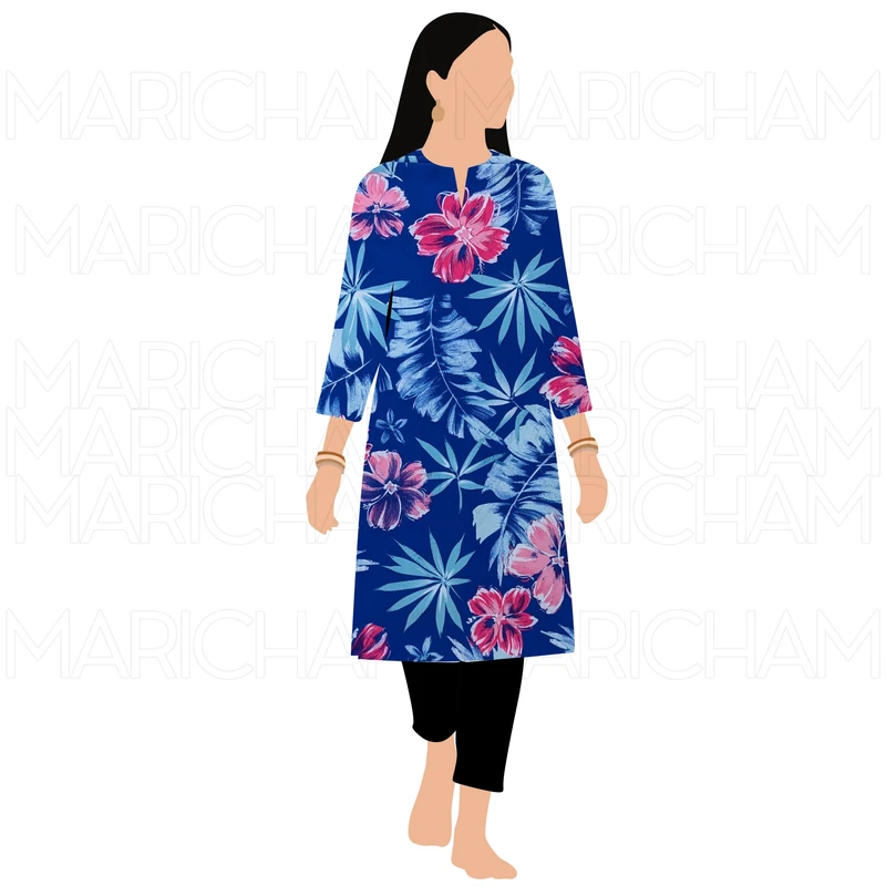 Blue-Pink-Sky Floral Design Stretchable Fabric F942073 - Image 10