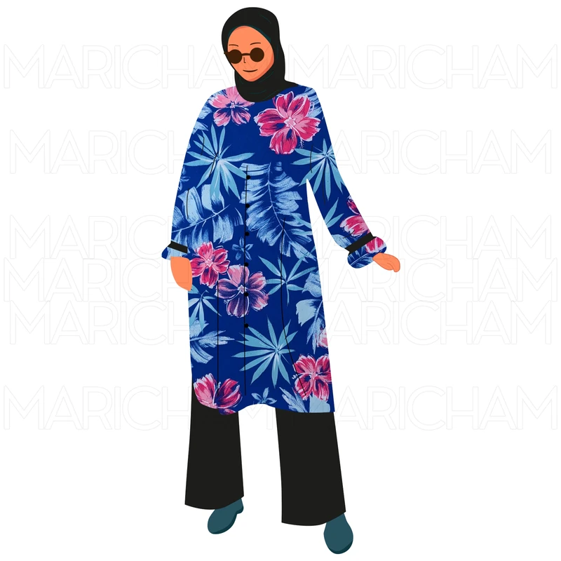 Blue-Pink-Sky Floral Design Stretchable Fabric F942073 - Image 11