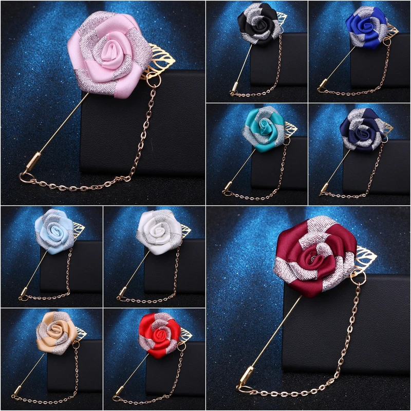 Floral Lapel Pin With Golden Metal Flower. FLP-18