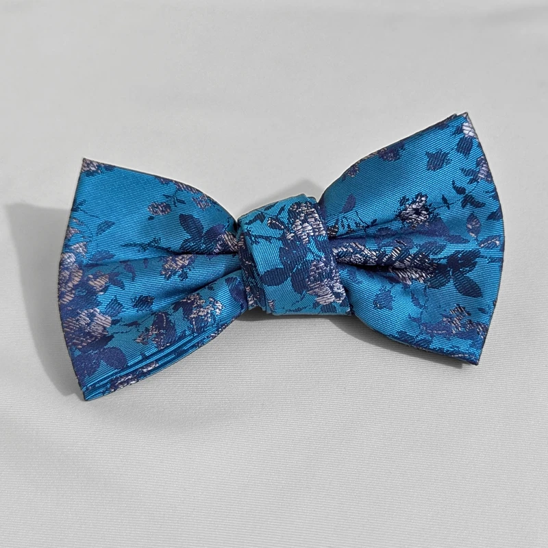 Turquoise Floral Bow Tie. Bow-17
