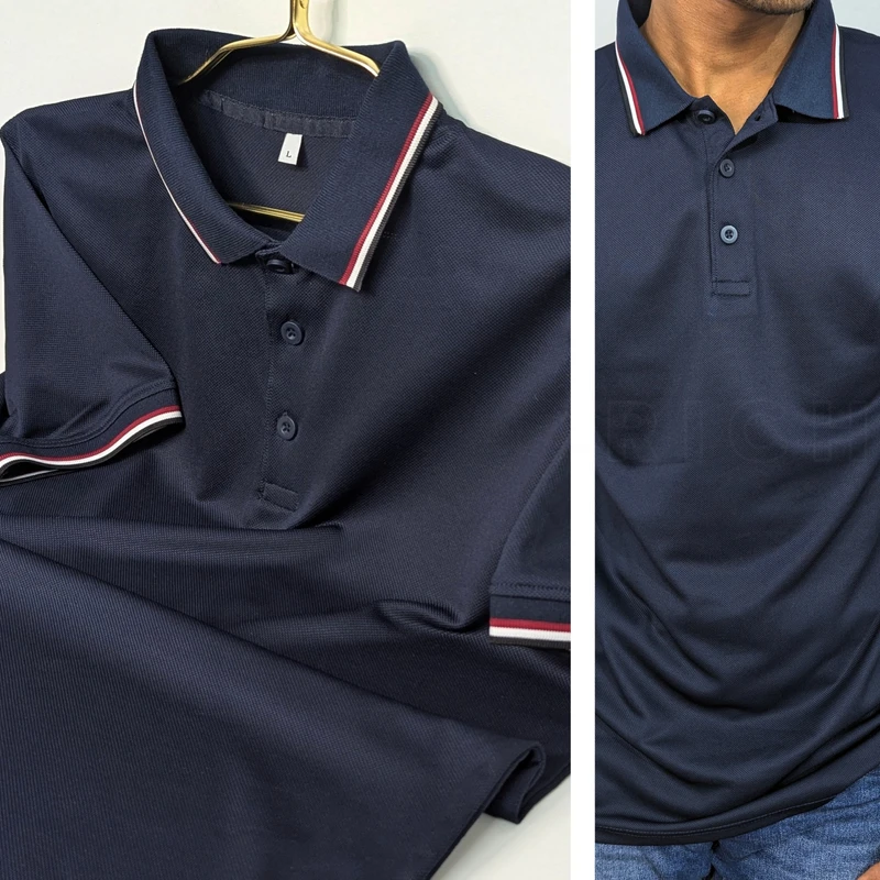 Navy Blue Collar Striped PK Polo. PK-03