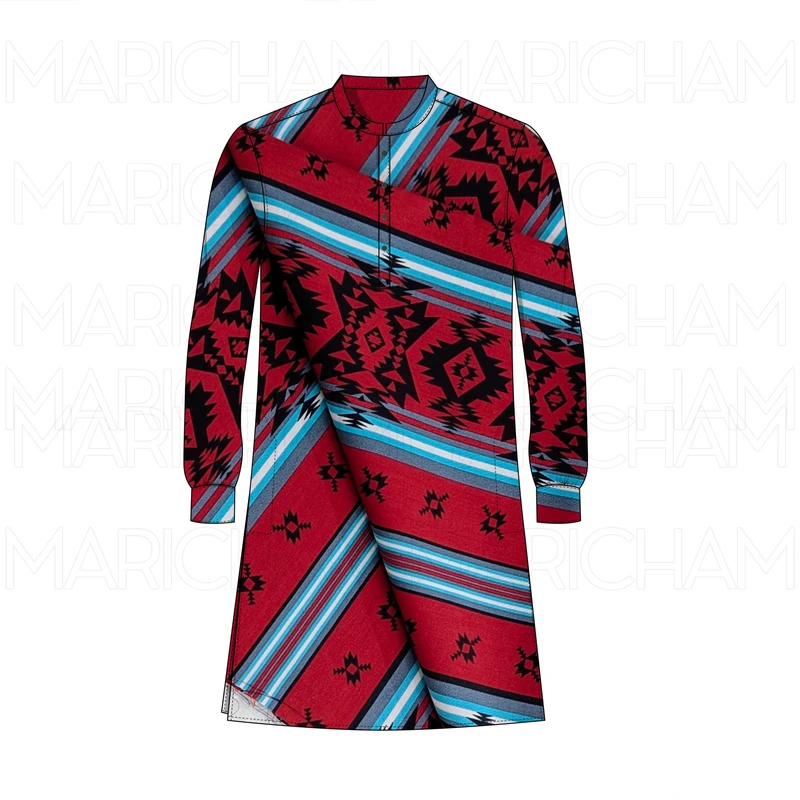 Dark Red-Sky-Black Tribal Striped Cotton Fabric F942034 - Image 7