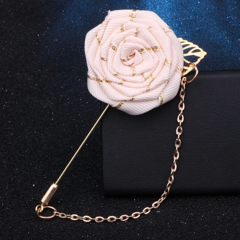 Golden Striped Floral Lapel Pin With Metal Flower and Chain. FLP-10 - Image 8
