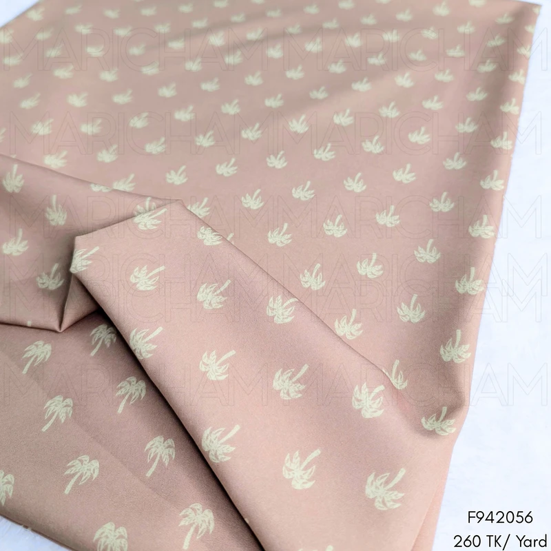 Dusty Pink- Cream Coconut Tree Designed Stretchable Fabric F942056