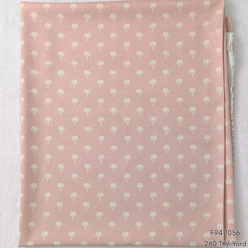 Dusty Pink- Cream Coconut Tree Designed Stretchable Fabric F942056