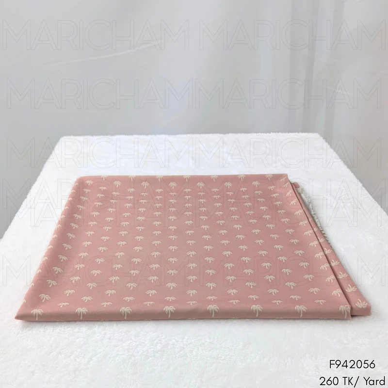 Dusty Pink- Cream Coconut Tree Designed Stretchable Fabric F942056 - Image 3