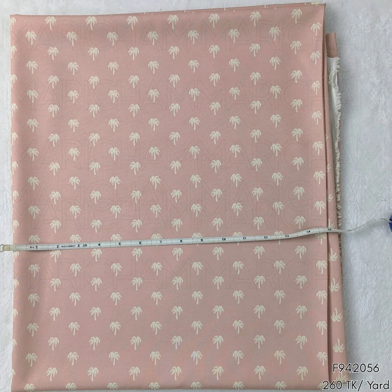 Dusty Pink- Cream Coconut Tree Designed Stretchable Fabric F942056 - Image 4