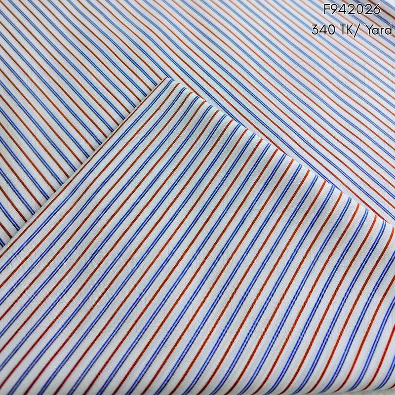 White-Blue-Red Striped Cotton Fabric F942026