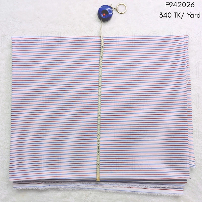 White-Blue-Red Striped Cotton Fabric F942026 - Image 3
