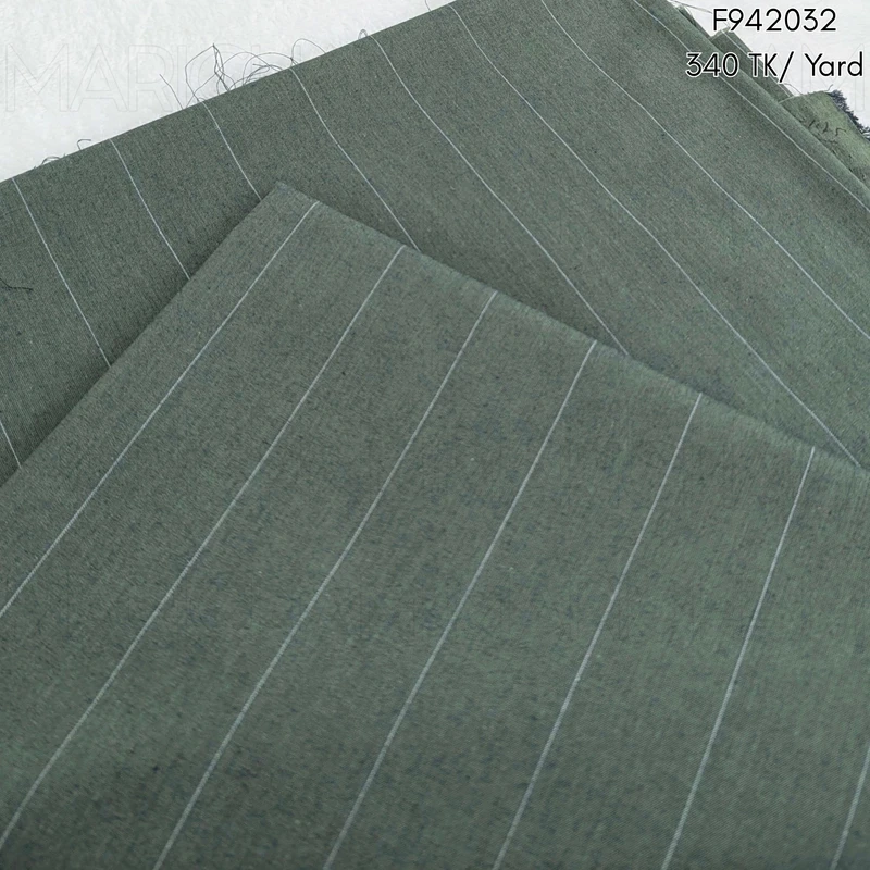 Olive-White Striped Cotton Fabric F942032