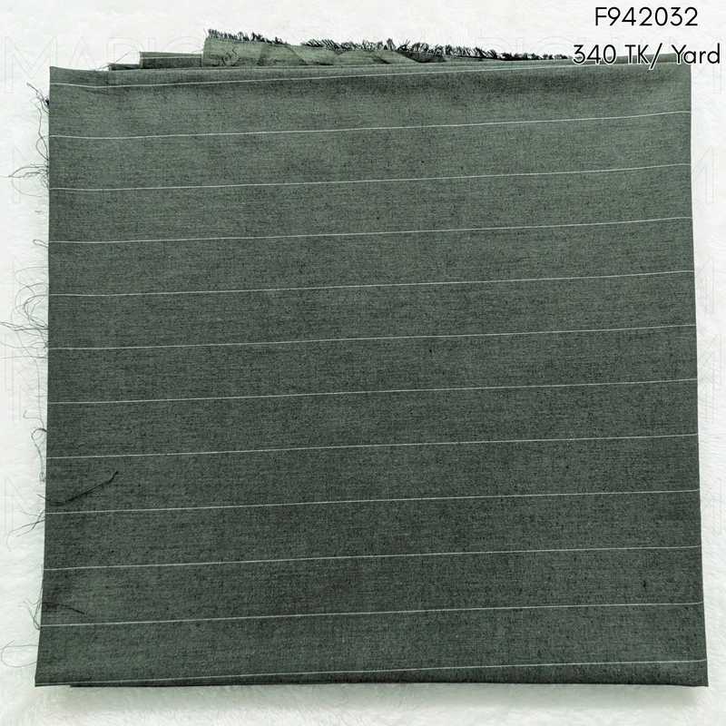 Olive-White Striped Cotton Fabric F942032
