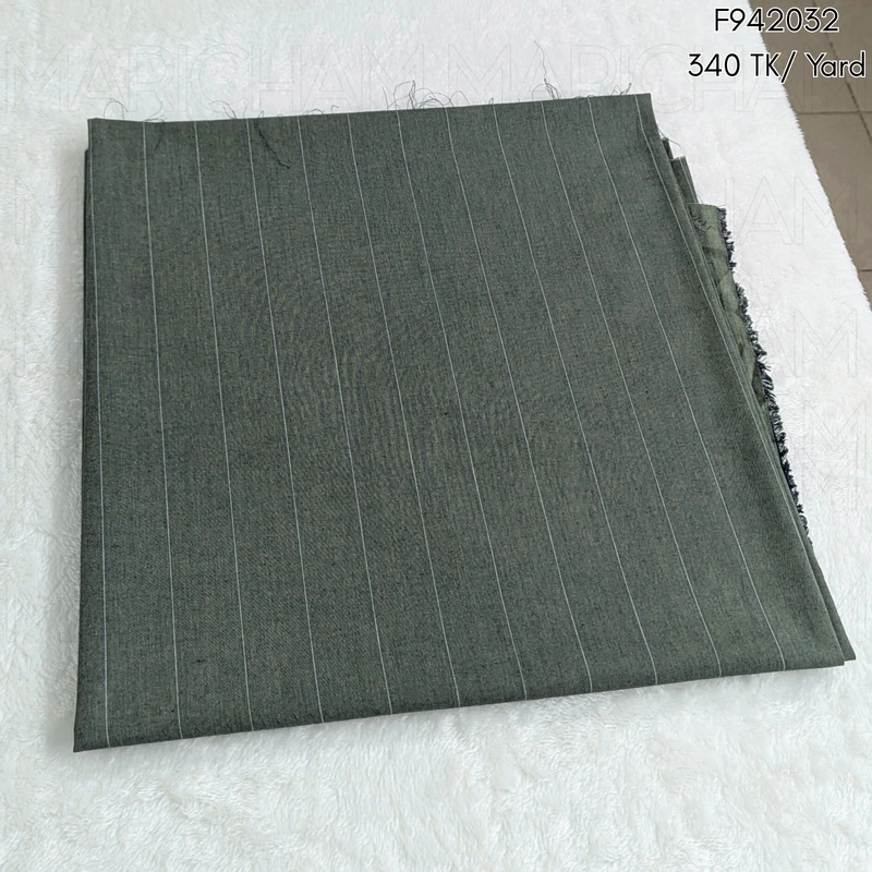 Olive-White Striped Cotton Fabric F942032 - Image 3