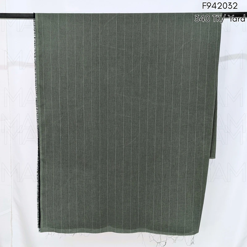 Olive-White Striped Cotton Fabric F942032 - Image 4