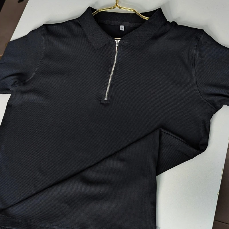 Black Ribbed Cotton Polo. PK-10