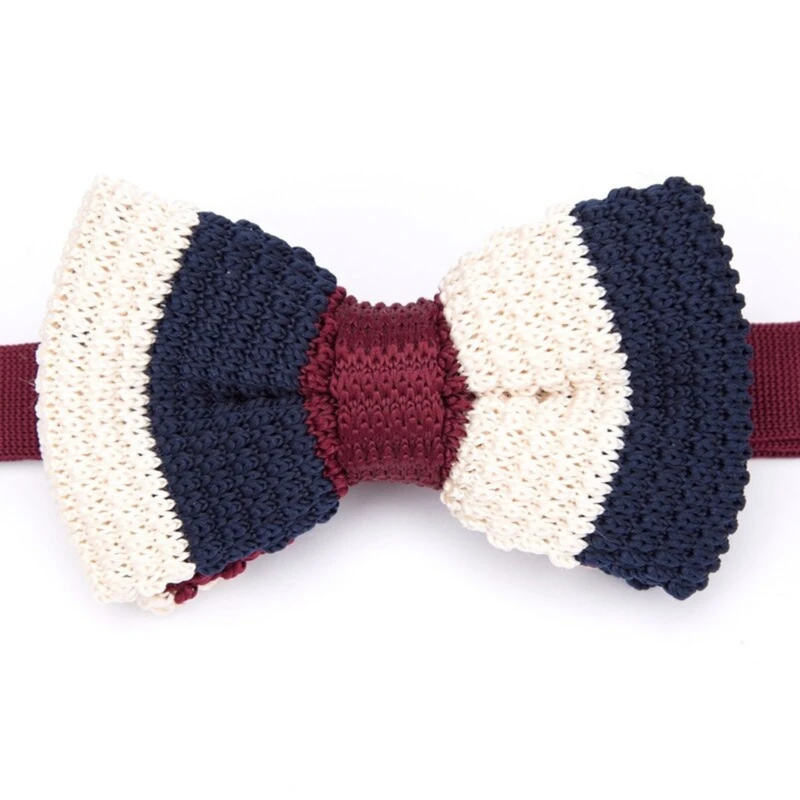 Blue-Blue-Maroon-Green Striped Knitted Bow Tie. Bow-7 - Image 3