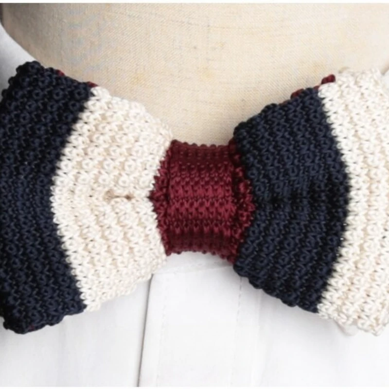 Blue-Blue-Maroon-Green Striped Knitted Bow Tie. Bow-7 - Image 4