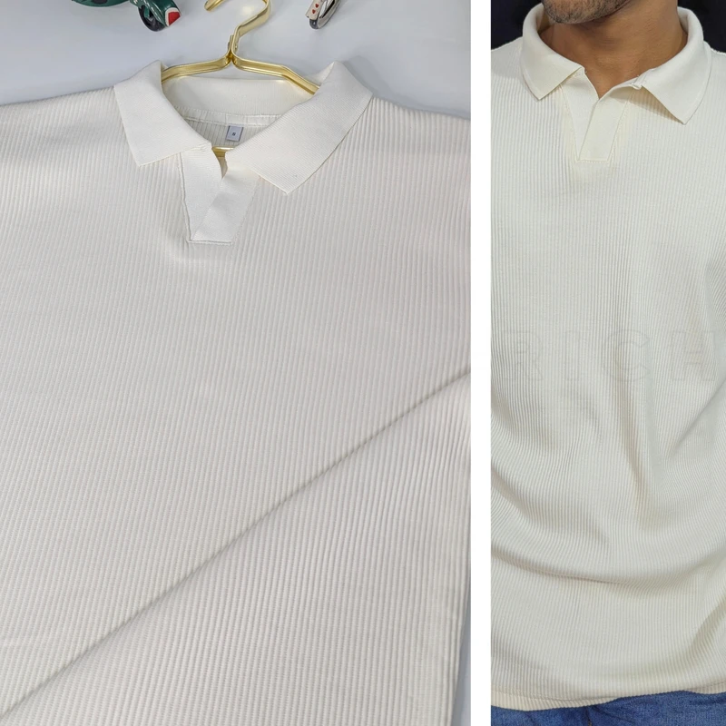 Cream Ribbed Cotton Polo. PK-07