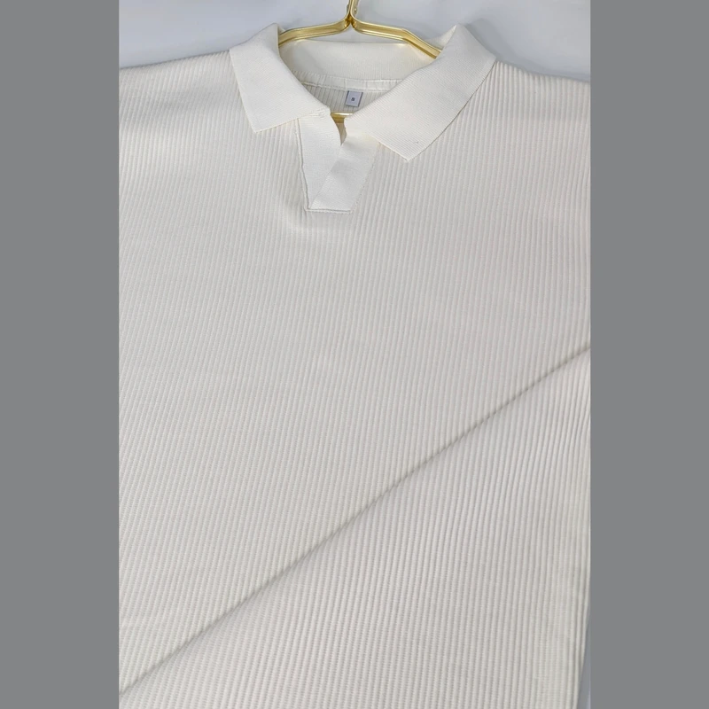 Cream Ribbed Cotton Polo. PK-07