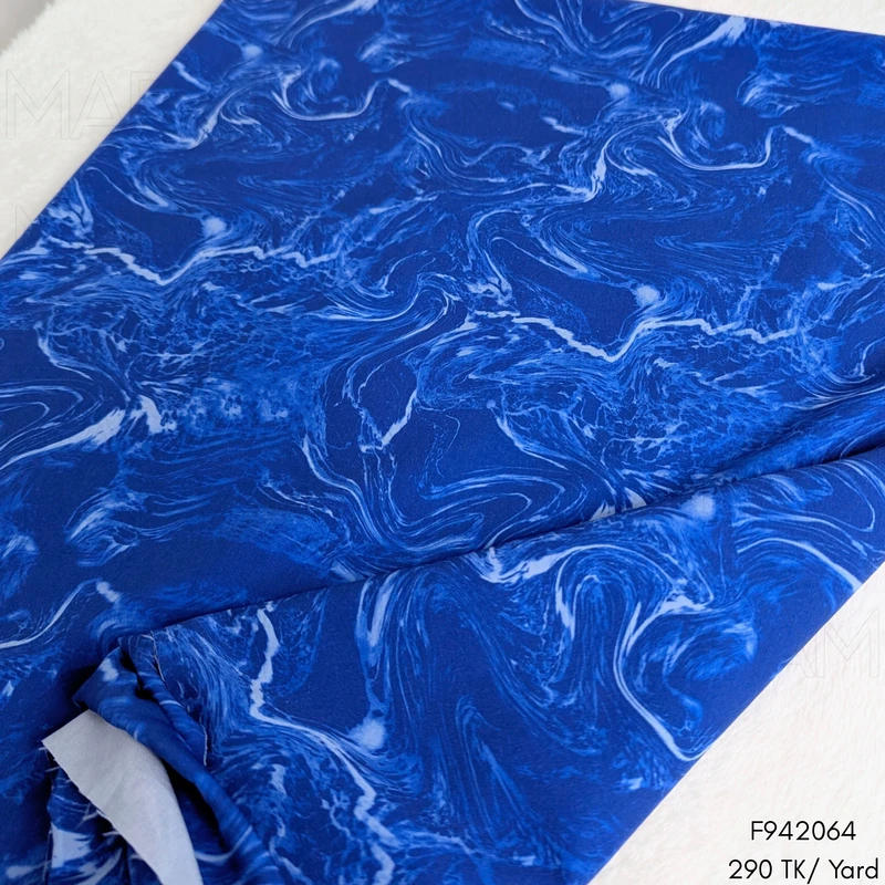 Indigo Blue-White Aqua Marble Design Stretchable Fabric F942064