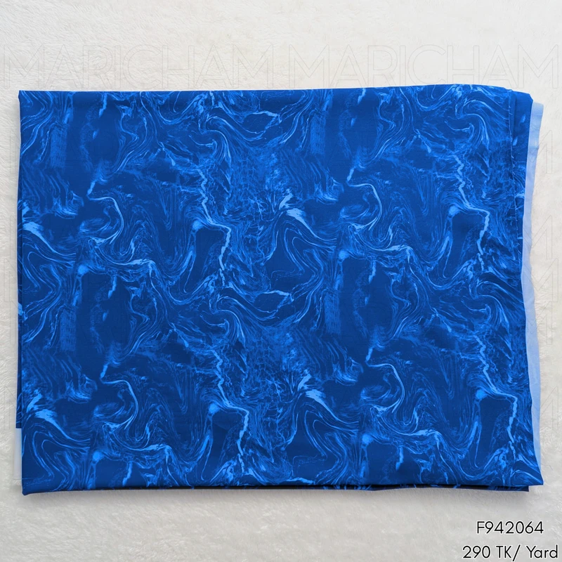 Indigo Blue-White Aqua Marble Design Stretchable Fabric F942064