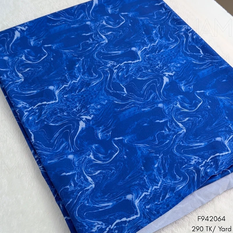 Indigo Blue-White Aqua Marble Design Stretchable Fabric F942064 - Image 3