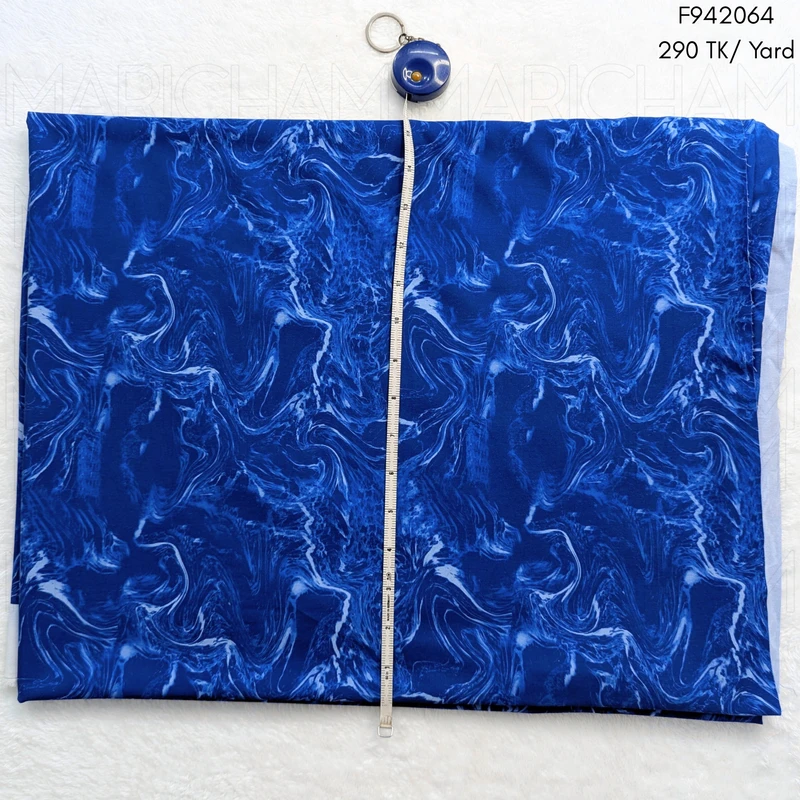 Indigo Blue-White Aqua Marble Design Stretchable Fabric F942064 - Image 4