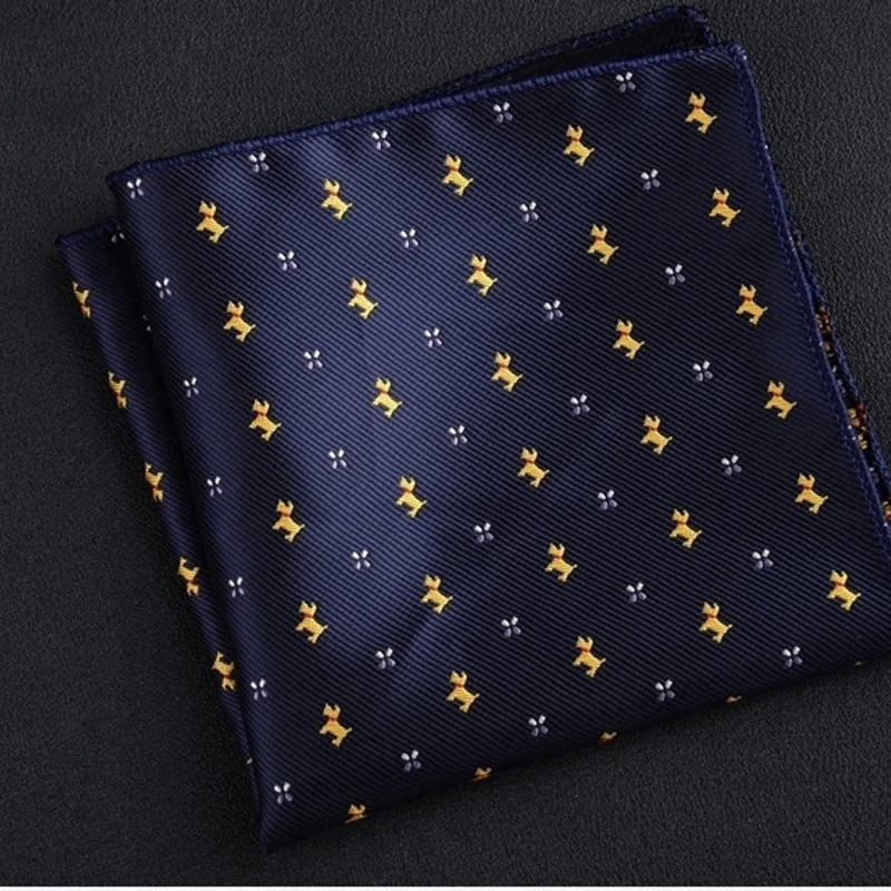 Dark Blue & Yellow Puppy Jacquard Pocket Square. PS-5