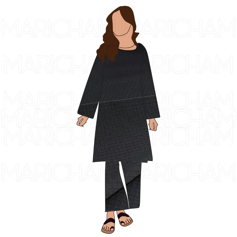 Black Self Checkered Stretchable Fabric F942101 - Image 7