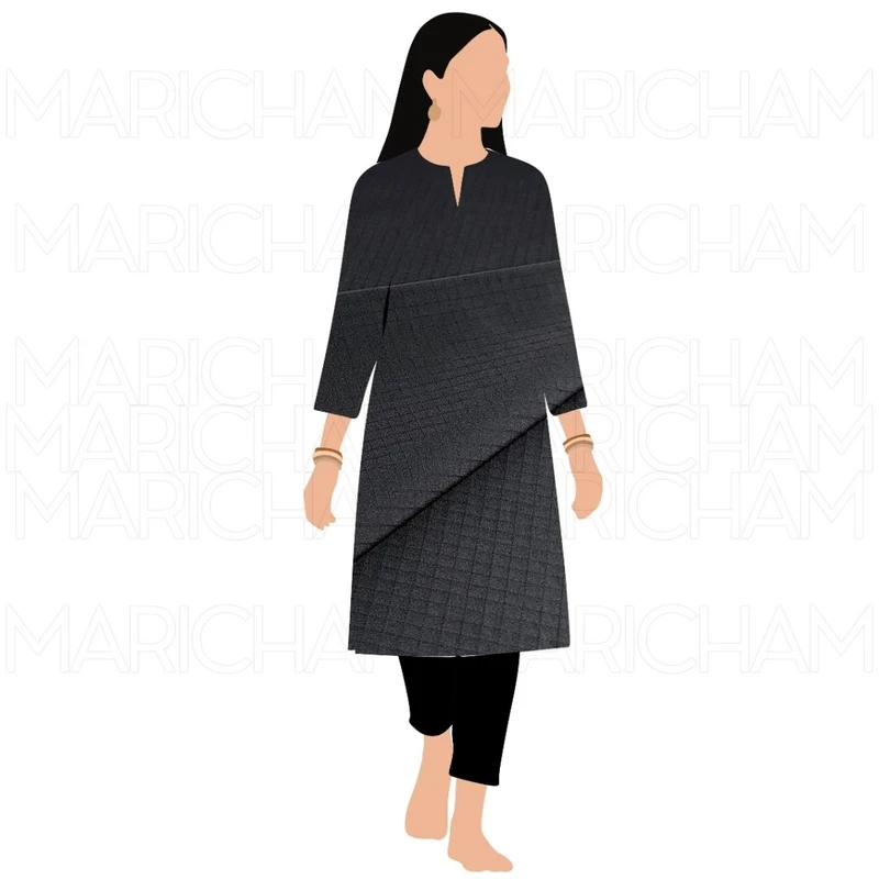 Black Self Checkered Stretchable Fabric F942101 - Image 8