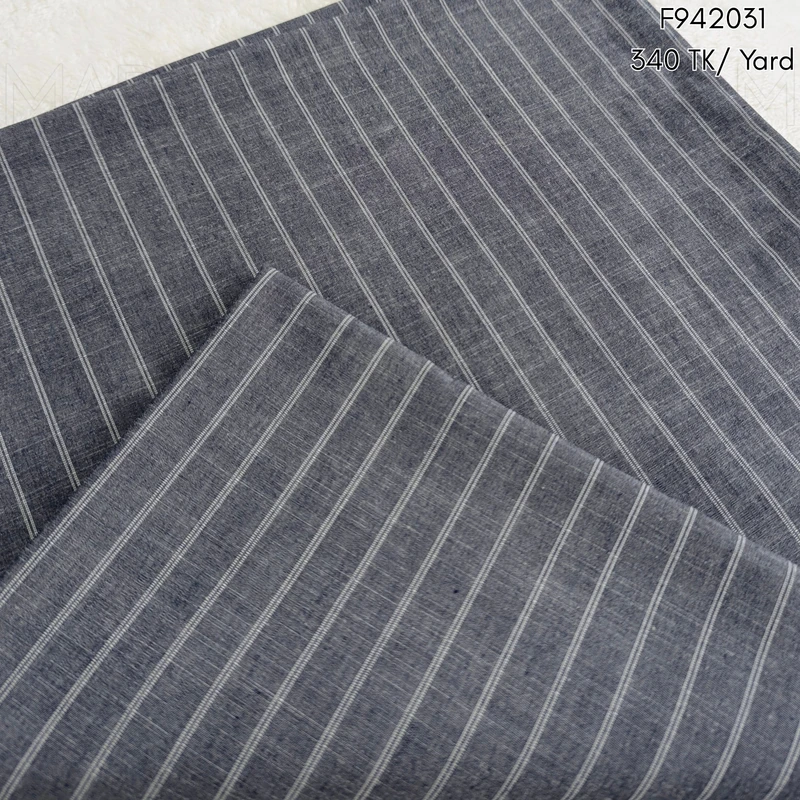 Grey-White Striped Denim Shade Cotton Fabric F942031