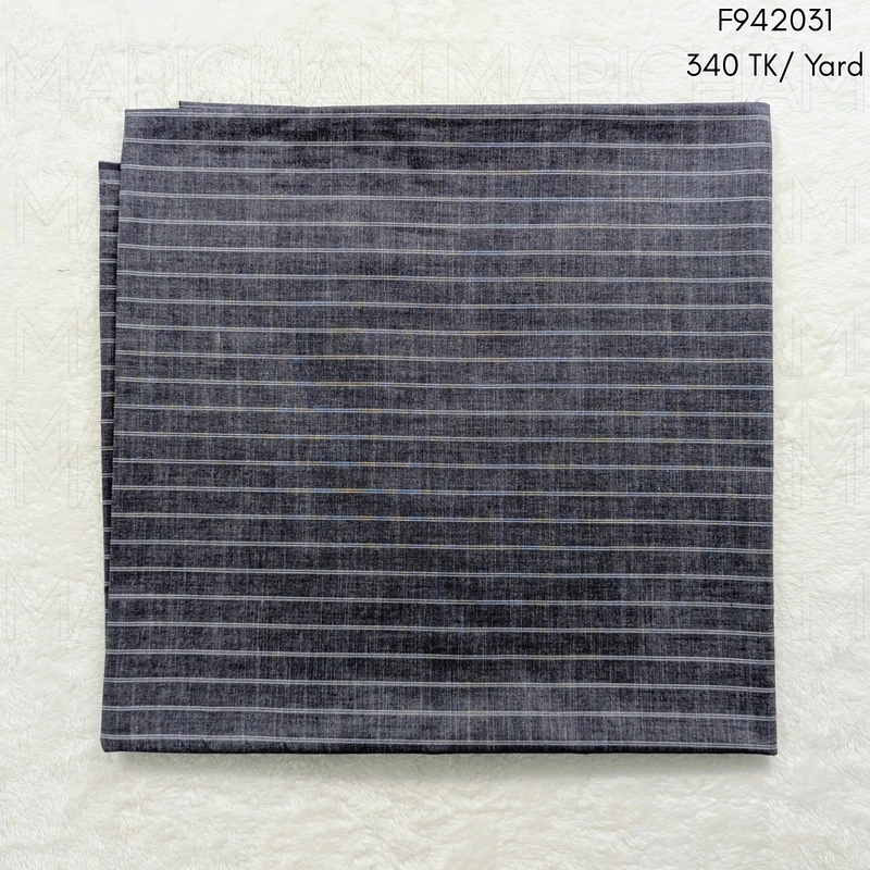 Grey-White Striped Denim Shade Cotton Fabric F942031