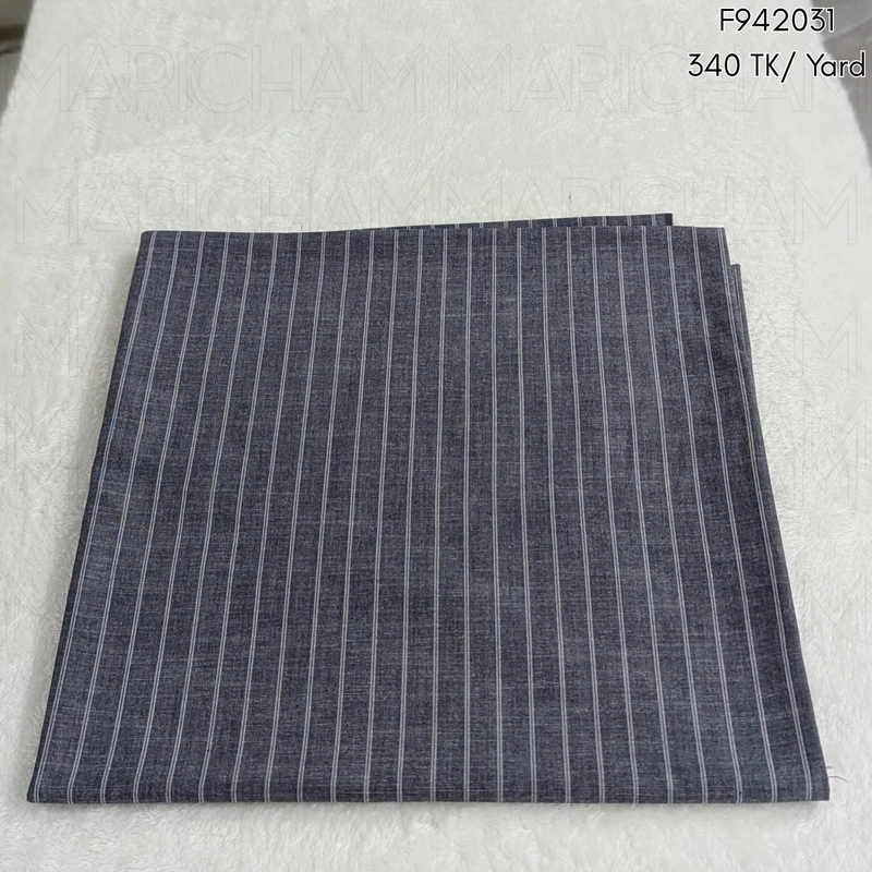 Grey-White Striped Denim Shade Cotton Fabric F942031 - Image 3