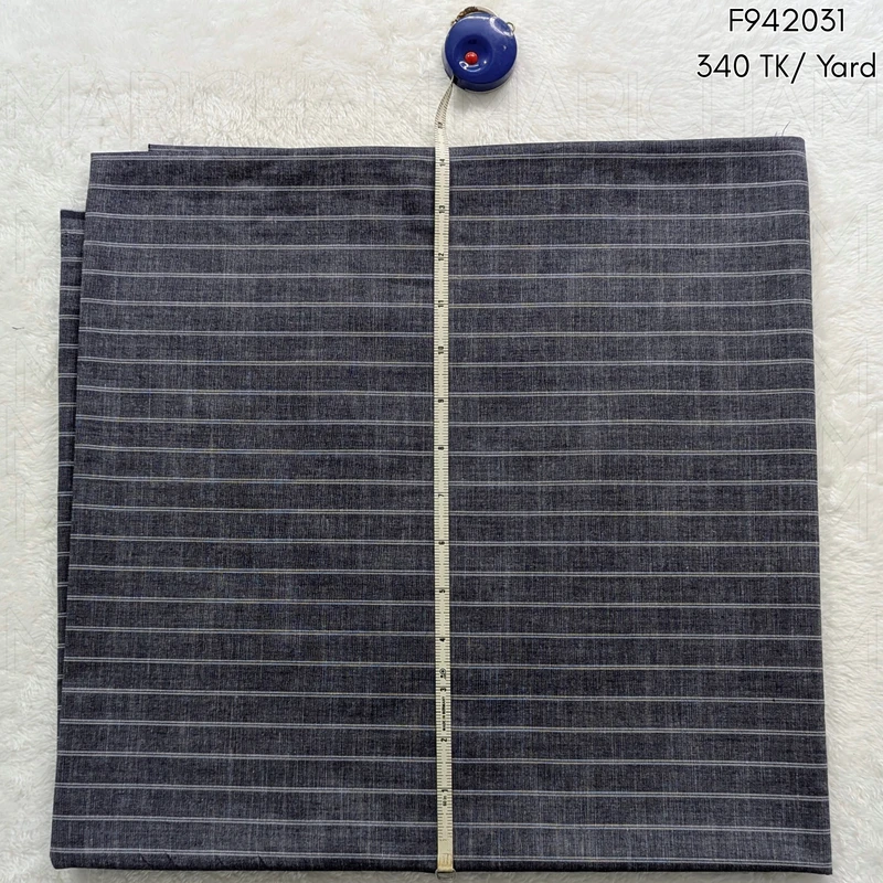 Grey-White Striped Denim Shade Cotton Fabric F942031 - Image 4