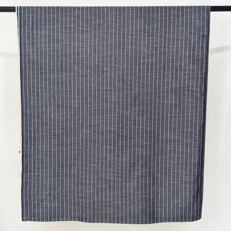 Grey-White Striped Denim Shade Cotton Fabric F942031 - Image 5