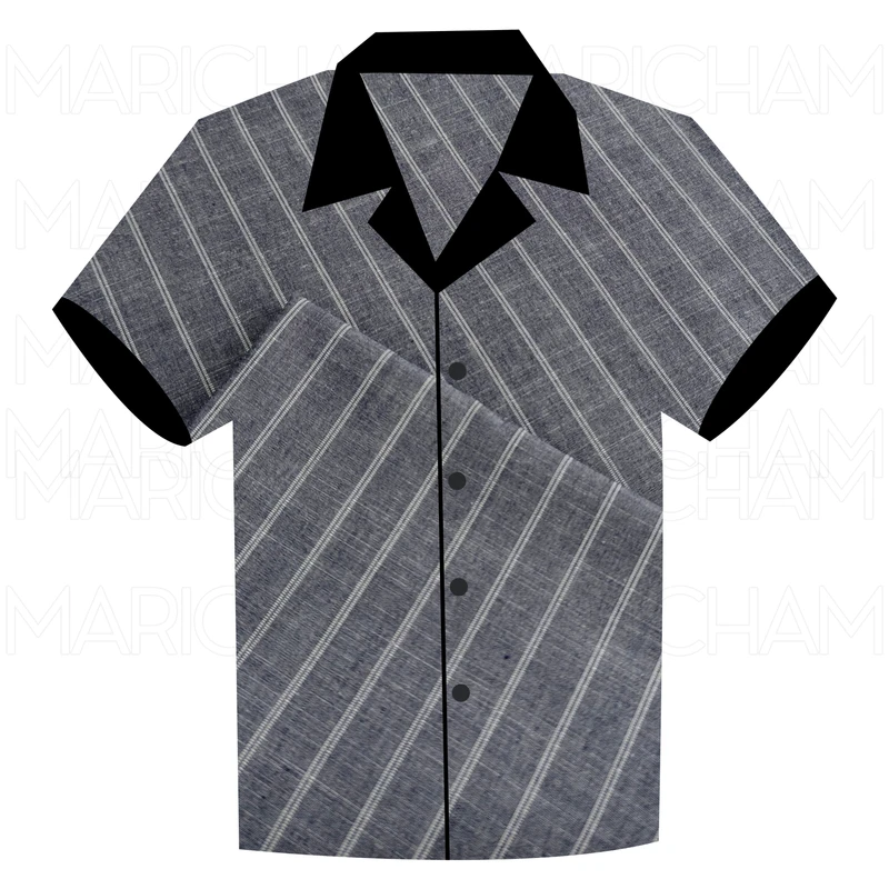 Grey-White Striped Denim Shade Cotton Fabric F942031 - Image 7