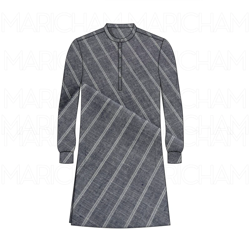 Grey-White Striped Denim Shade Cotton Fabric F942031 - Image 8