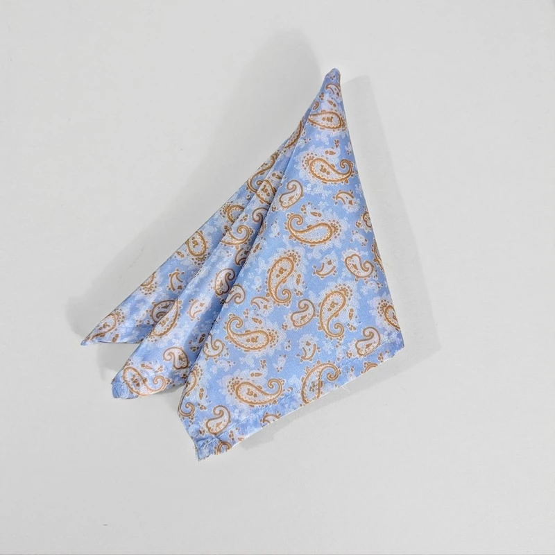 Sky Blue Paisley Design Satin 13x13 Pocket Square. PS-13063