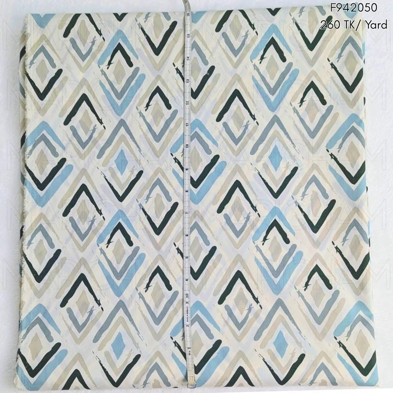 Cream-Sky-Black Geometric Pattern Cotton Fabric F942050 - Image 4