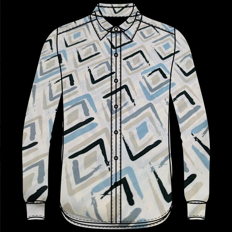 Cream-Sky-Black Geometric Pattern Cotton Fabric F942050 - Image 5