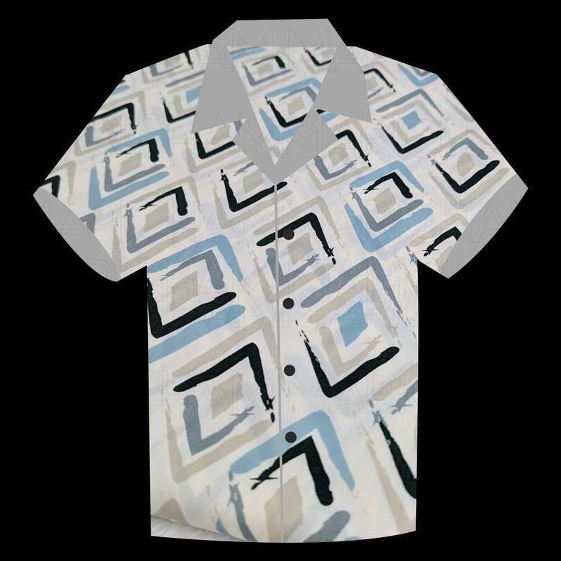 Cream-Sky-Black Geometric Pattern Cotton Fabric F942050 - Image 6