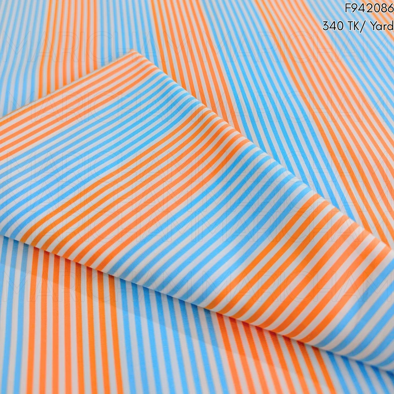 Sky-Orange Striped Cotton Fabric F942086