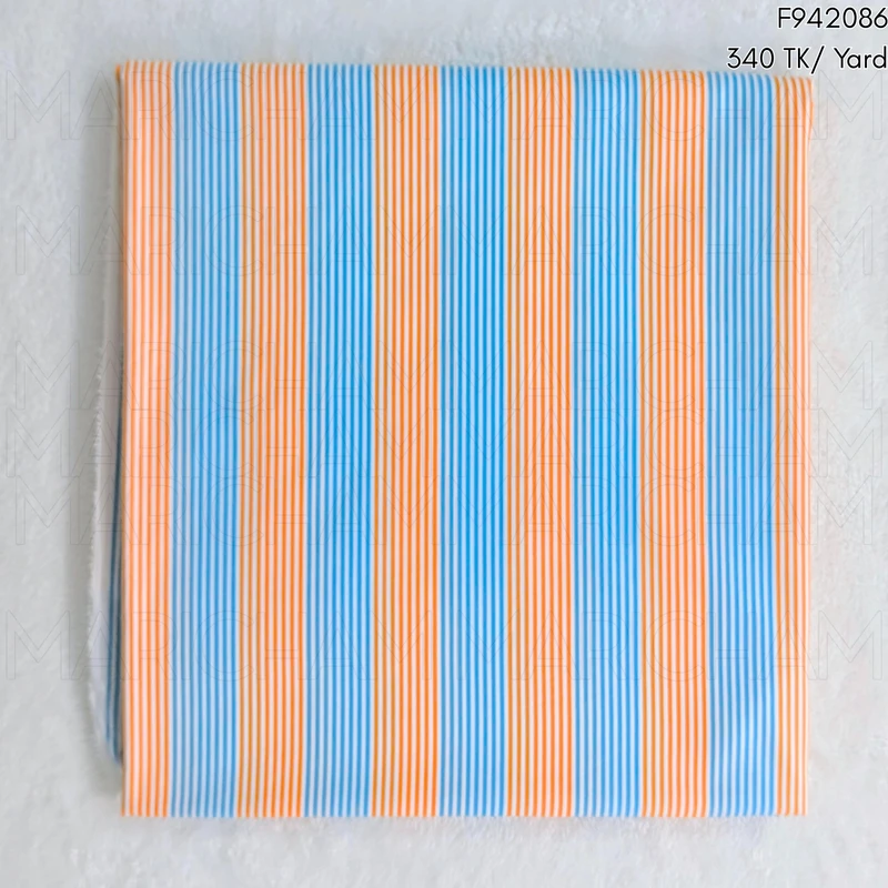 Sky-Orange Striped Cotton Fabric F942086