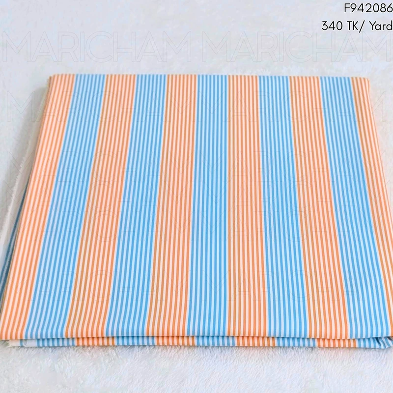 Sky-Orange Striped Cotton Fabric F942086 - Image 3