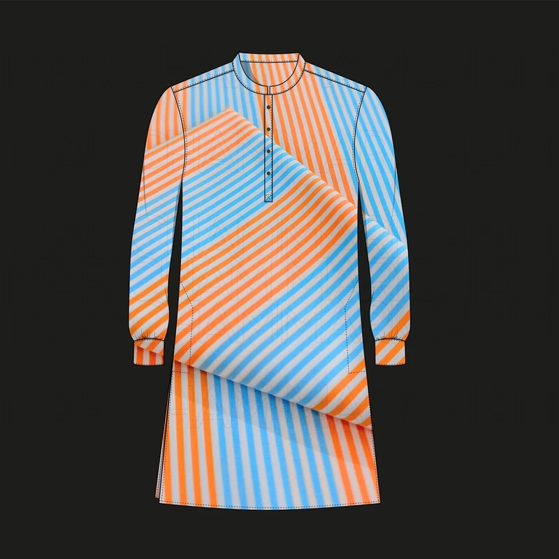 Sky-Orange Striped Cotton Fabric F942086 - Image 7