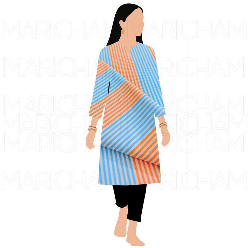 Sky-Orange Striped Cotton Fabric F942086 - Image 9