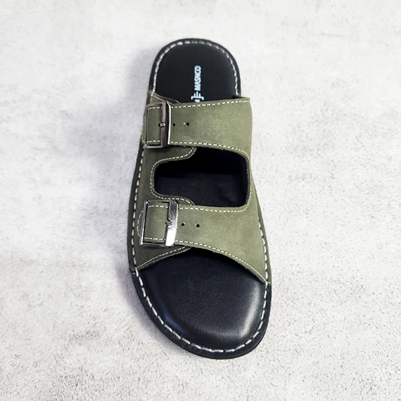 Comfortable Leather Sandal in Olive - Image 3