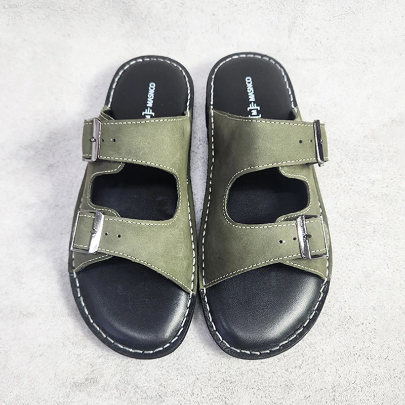Comfortable Leather Sandal in Olive - Image 5