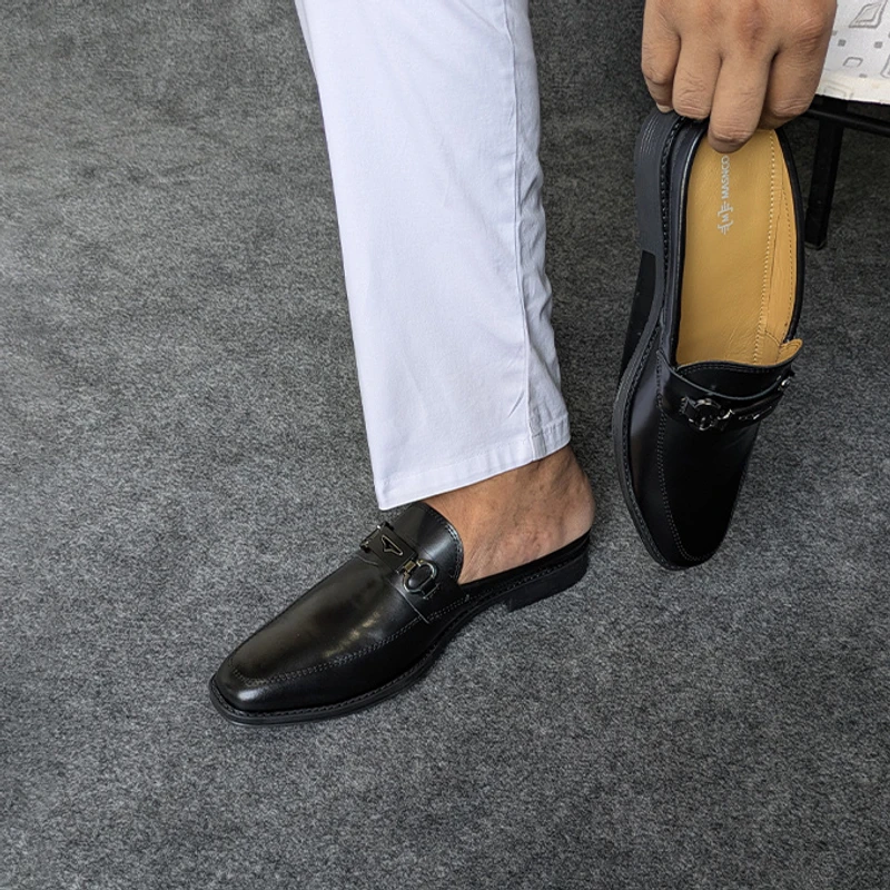 Premium Leather Half Shoes in Black - Image 4