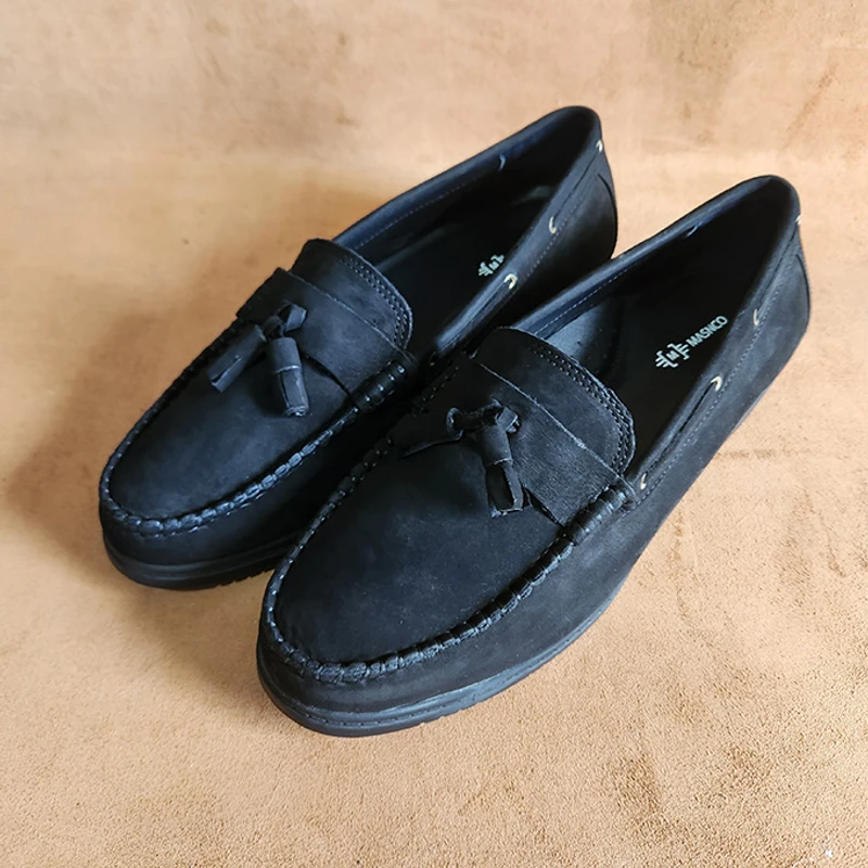 Handmade Premium Nubuck Leather Loafer In Black